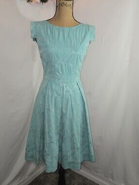 Light Aqua Floral Fit-and-Flare Dress